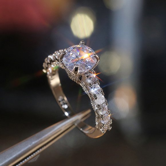 New Silver Round Solitaire Diamond Engagement Ring - Picture 6 of 7